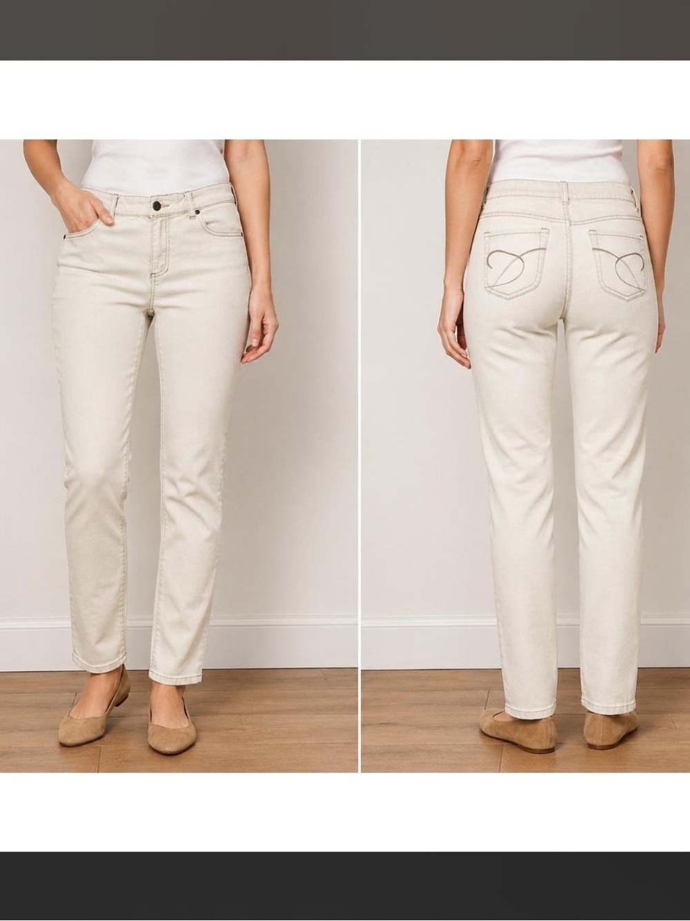 Chico's Platinum Denim Ultimate Slim Fit Leg Jeans Size 0 Beige Neutral Casual
